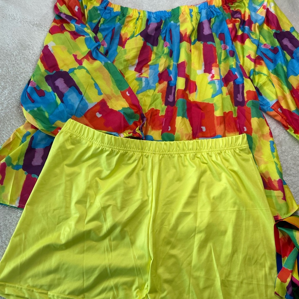 Title: Colorful 3-Piece Set (Shirt, Shorts & Belt) | Size 1XL | New Without Tags - Picture 6 of 7